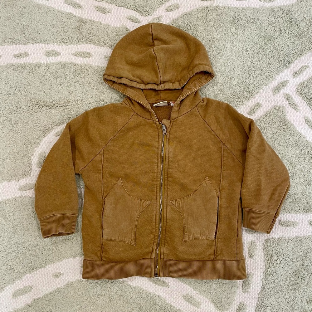Zara Baby Star Pocket Zip Up Hoodie in Mustard Brown - 18-24 Months
